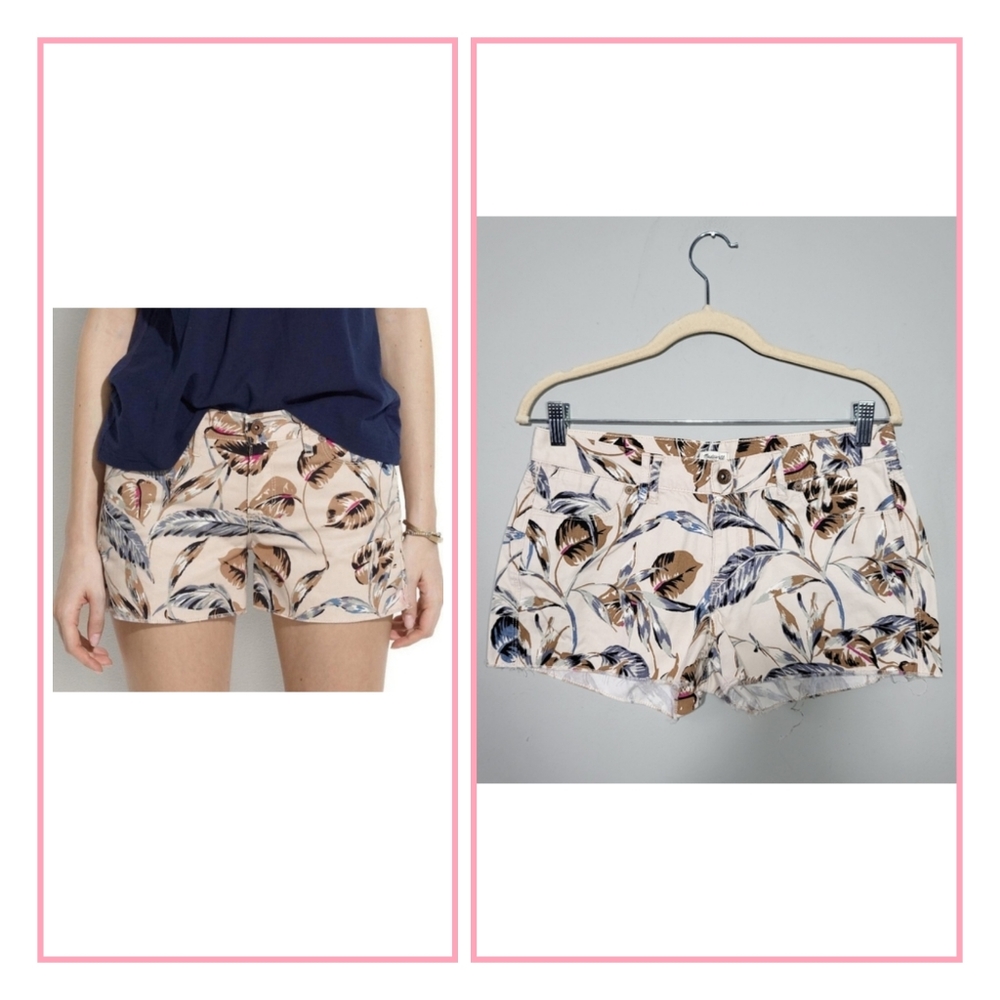 Madewell Floral Leaf Print Beige Pink Shorts